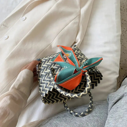 'Sonnet' Woven Ribbon Handbag - Celes Fashion